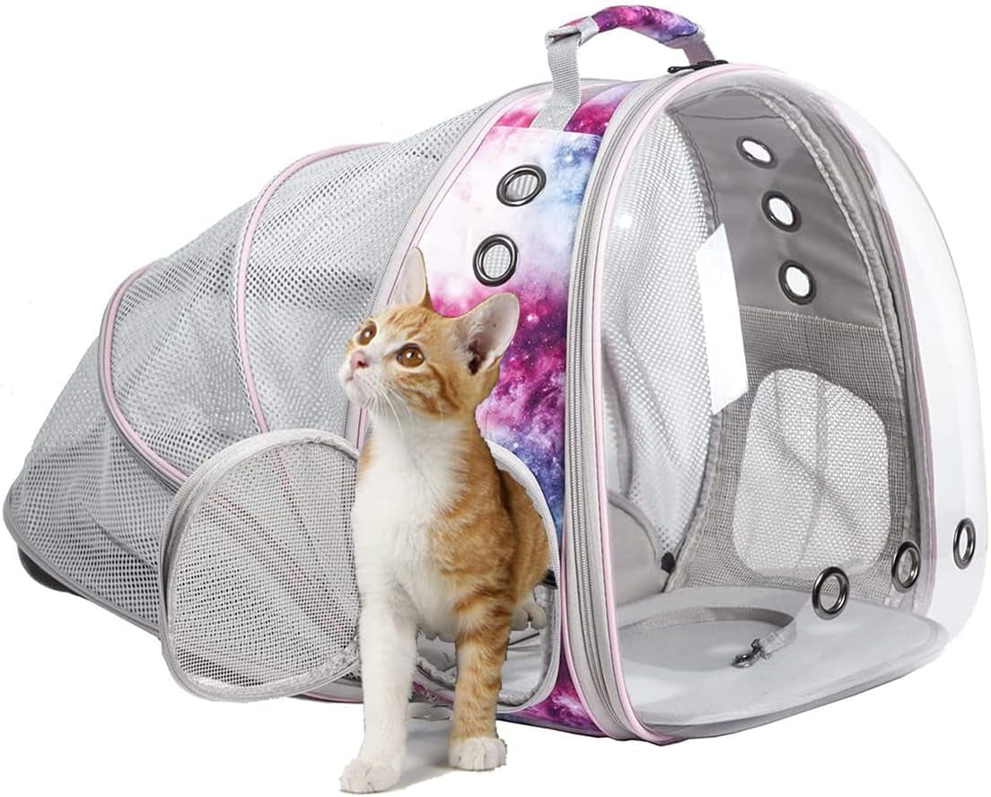 Back Expandable Cat Backpack Carrier, Fit up to 12 Lbs, Space Capsule Bubble Window Pet Carrier Backpack for Cat and Small Puppy