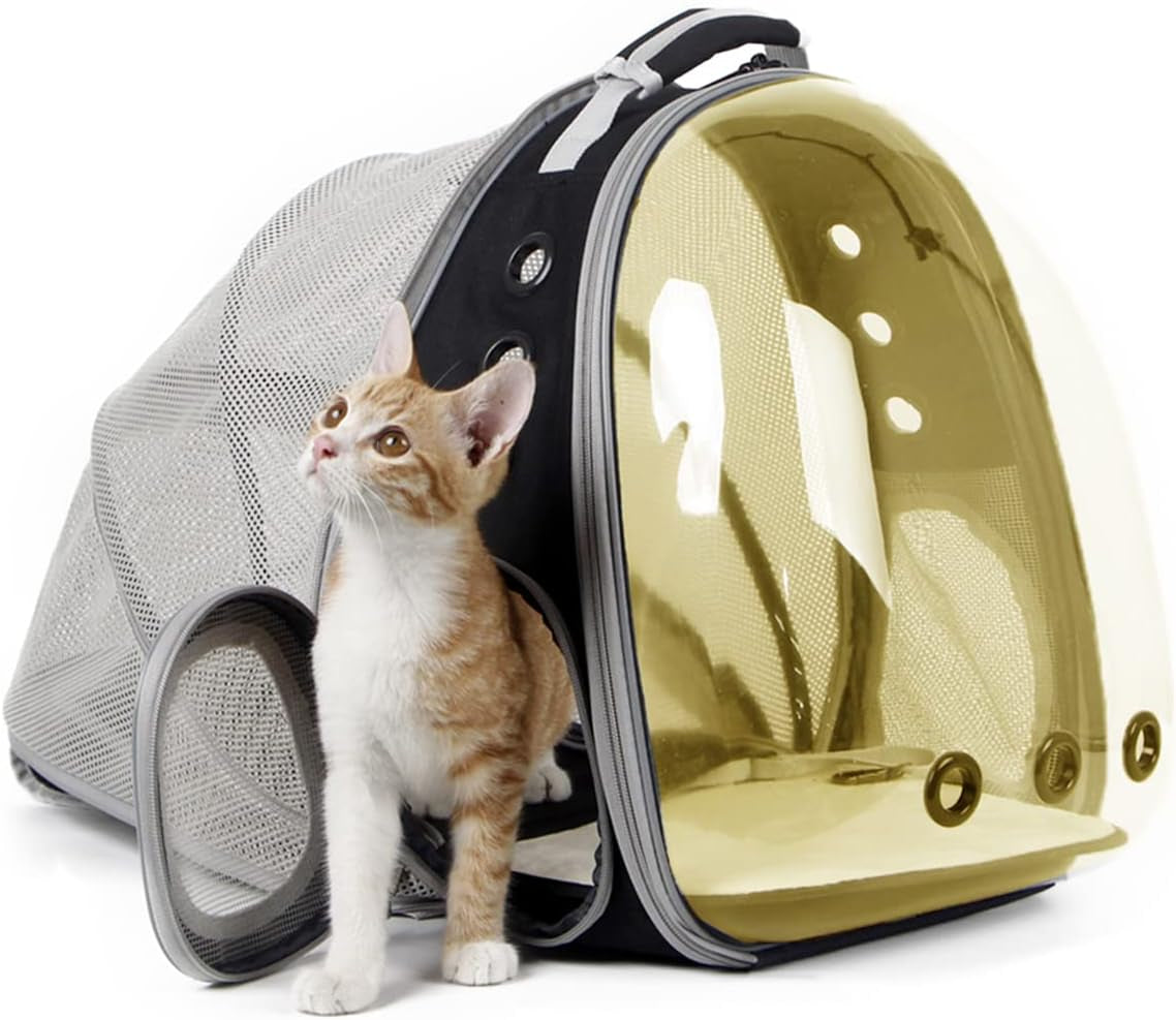 Back Expandable Cat Backpack Carrier, Fit up to 12 Lbs, Space Capsule Bubble Window Pet Carrier Backpack for Cat and Small Puppy