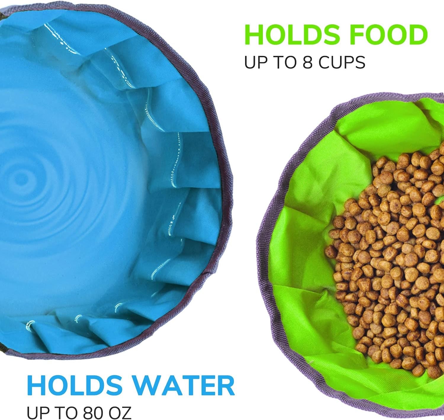 Collapsible Dog Travel Bowl, 2 Packs Large 68Oz/80Oz Lightweight Foldable Bowl, Water and Food Bowls for Pets Dogs Cats with Zipper (8+10 Cups)