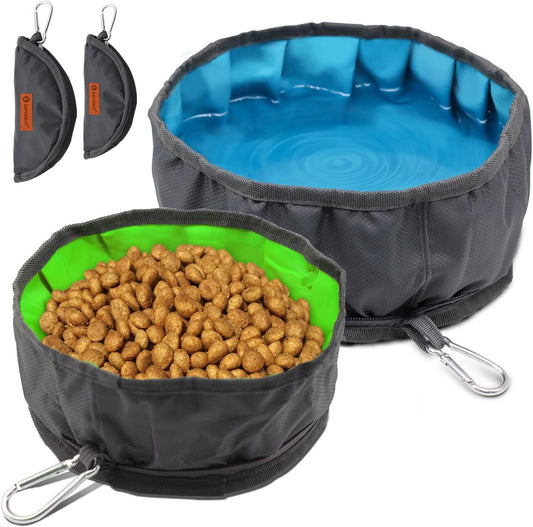 Collapsible Dog Travel Bowl, 2 Packs Large 68Oz/80Oz Lightweight Foldable Bowl, Water and Food Bowls for Pets Dogs Cats with Zipper (8+10 Cups)