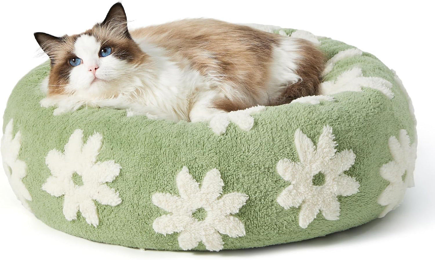 Lesure Donut Dog Bed Medium Size Dog - round Cat Beds for Indoor Calming Pet with Washable Cover, Cute Modern Puppy Beds with Jacquard Shaggy Plush & anti Slip Bottom, 30 Inch, Blue