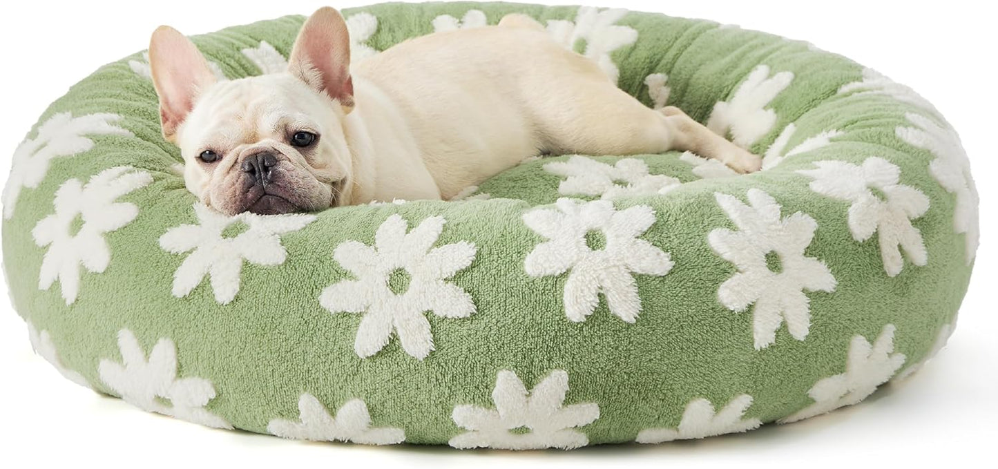 Lesure Donut Dog Bed Medium Size Dog - round Cat Beds for Indoor Calming Pet with Washable Cover, Cute Modern Puppy Beds with Jacquard Shaggy Plush & anti Slip Bottom, 30 Inch, Blue