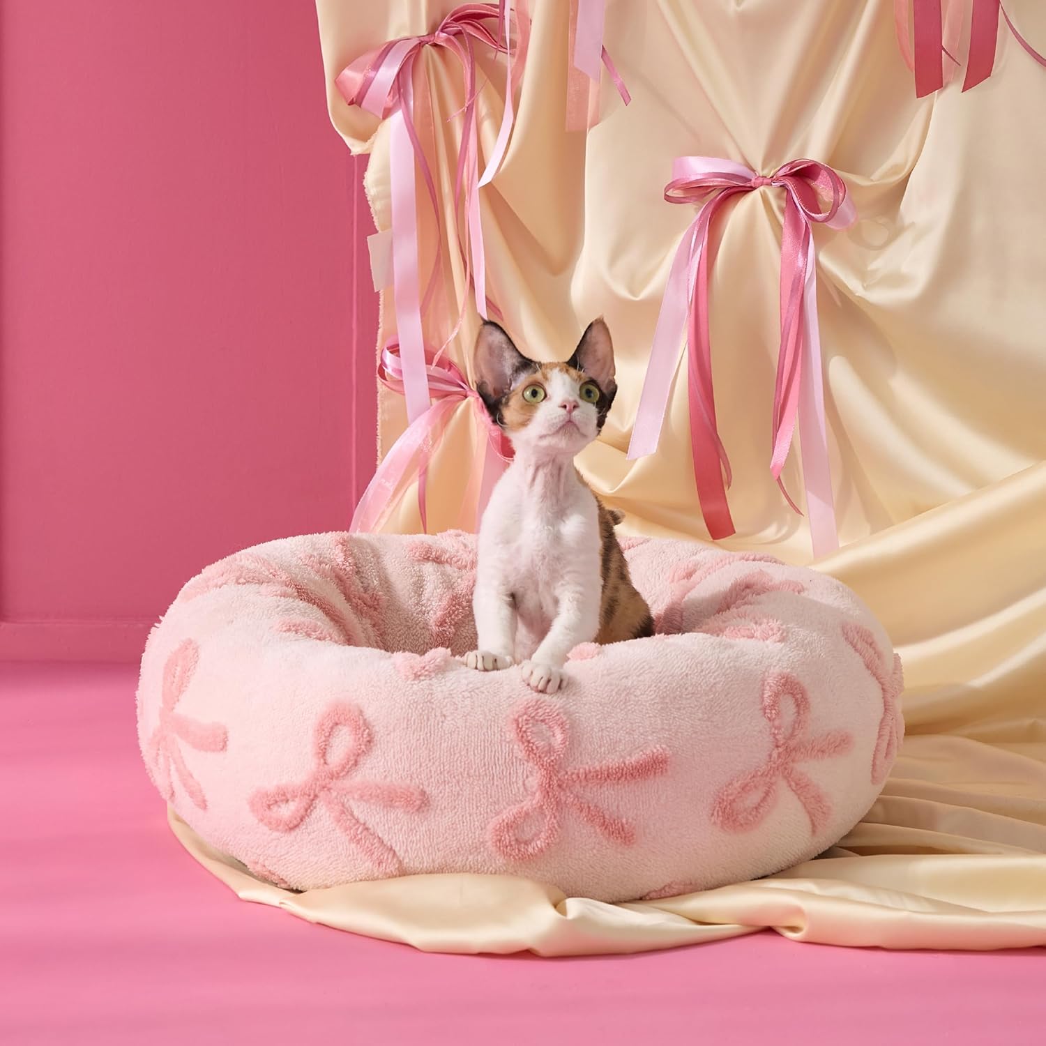 Lesure Donut Dog Bed Medium Size Dog - round Cat Beds for Indoor Calming Pet with Washable Cover, Cute Modern Puppy Beds with Jacquard Shaggy Plush & anti Slip Bottom, 30 Inch, Blue