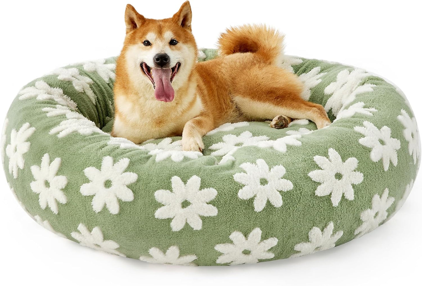 Lesure Donut Dog Bed Medium Size Dog - round Cat Beds for Indoor Calming Pet with Washable Cover, Cute Modern Puppy Beds with Jacquard Shaggy Plush & anti Slip Bottom, 30 Inch, Blue