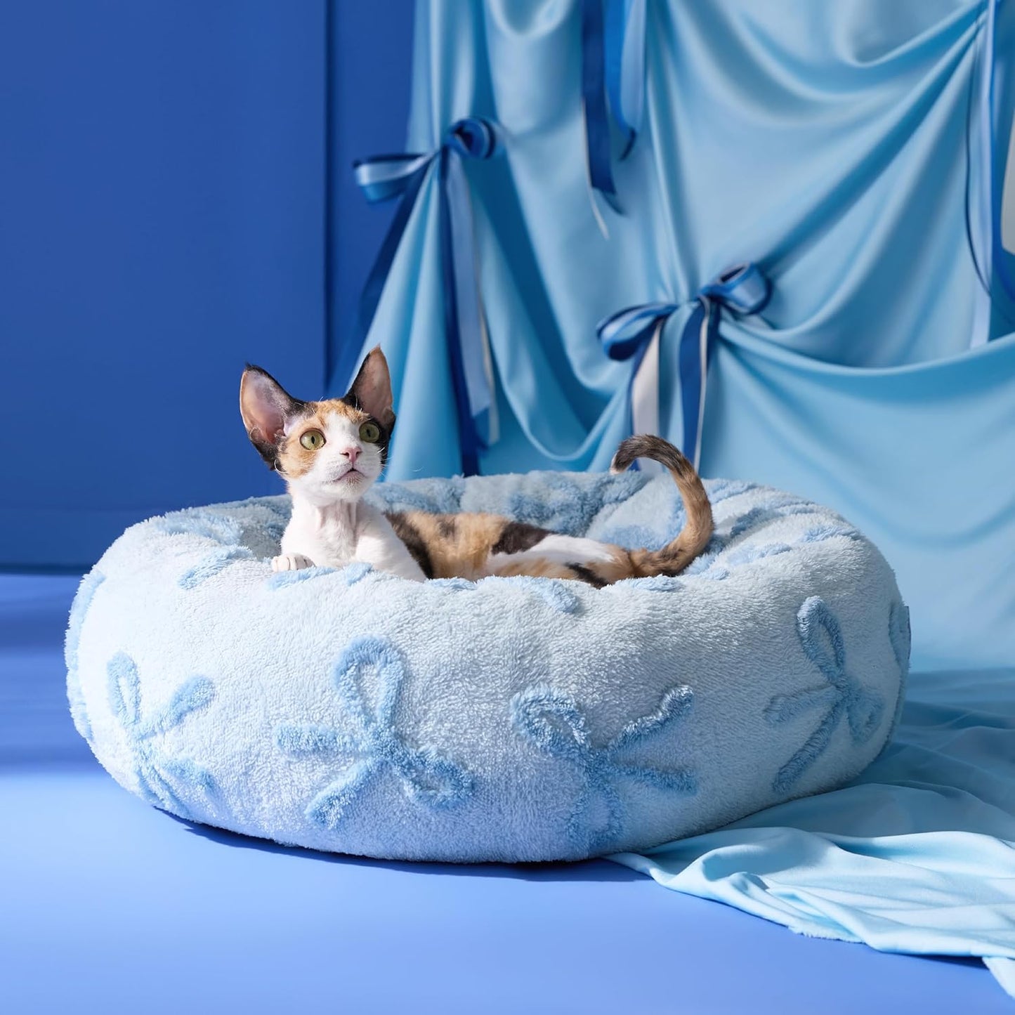 Lesure Donut Dog Bed Medium Size Dog - round Cat Beds for Indoor Calming Pet with Washable Cover, Cute Modern Puppy Beds with Jacquard Shaggy Plush & anti Slip Bottom, 30 Inch, Blue