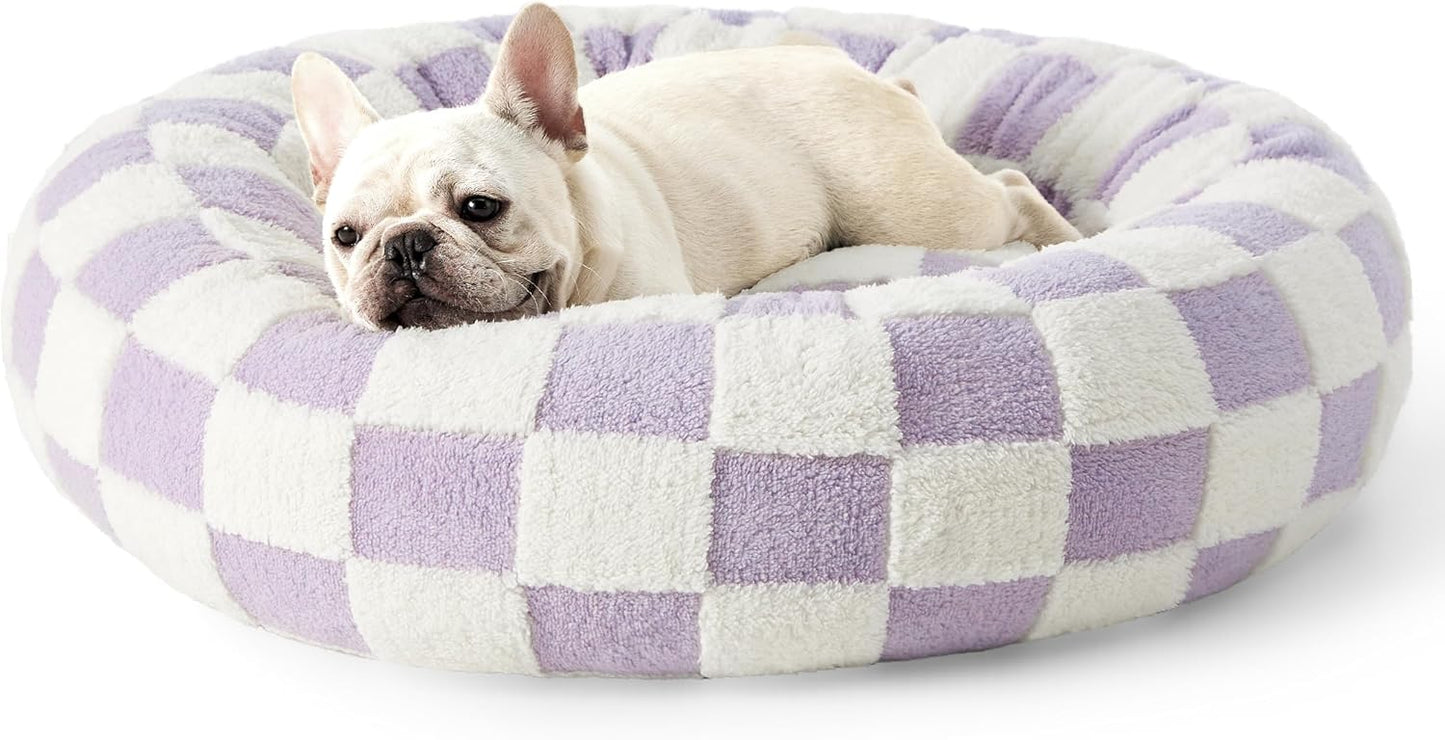 Lesure Donut Dog Bed Medium Size Dog - round Cat Beds for Indoor Calming Pet with Washable Cover, Cute Modern Puppy Beds with Jacquard Shaggy Plush & anti Slip Bottom, 30 Inch, Blue