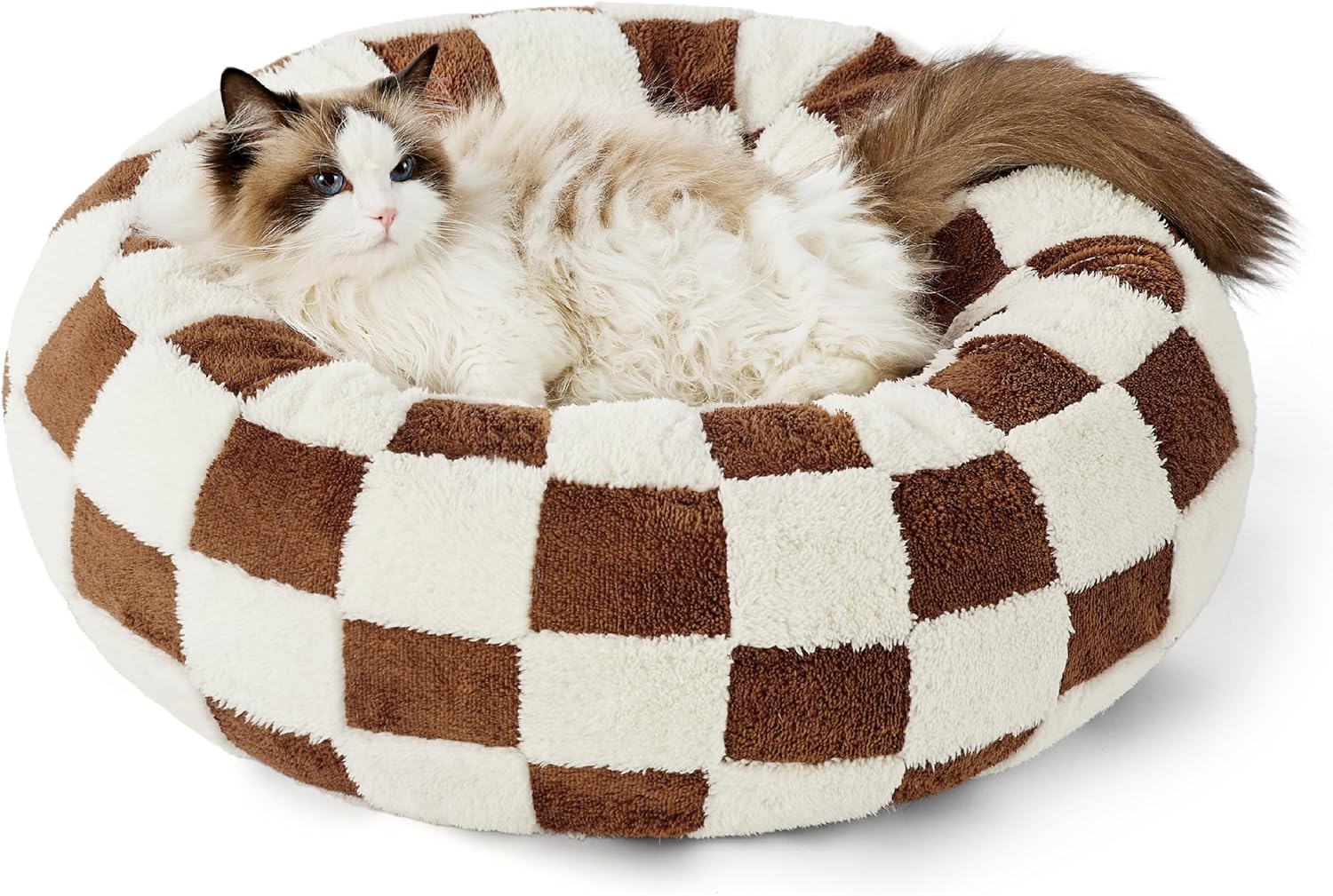 Lesure Donut Dog Bed Medium Size Dog - round Cat Beds for Indoor Calming Pet with Washable Cover, Cute Modern Puppy Beds with Jacquard Shaggy Plush & anti Slip Bottom, 30 Inch, Blue