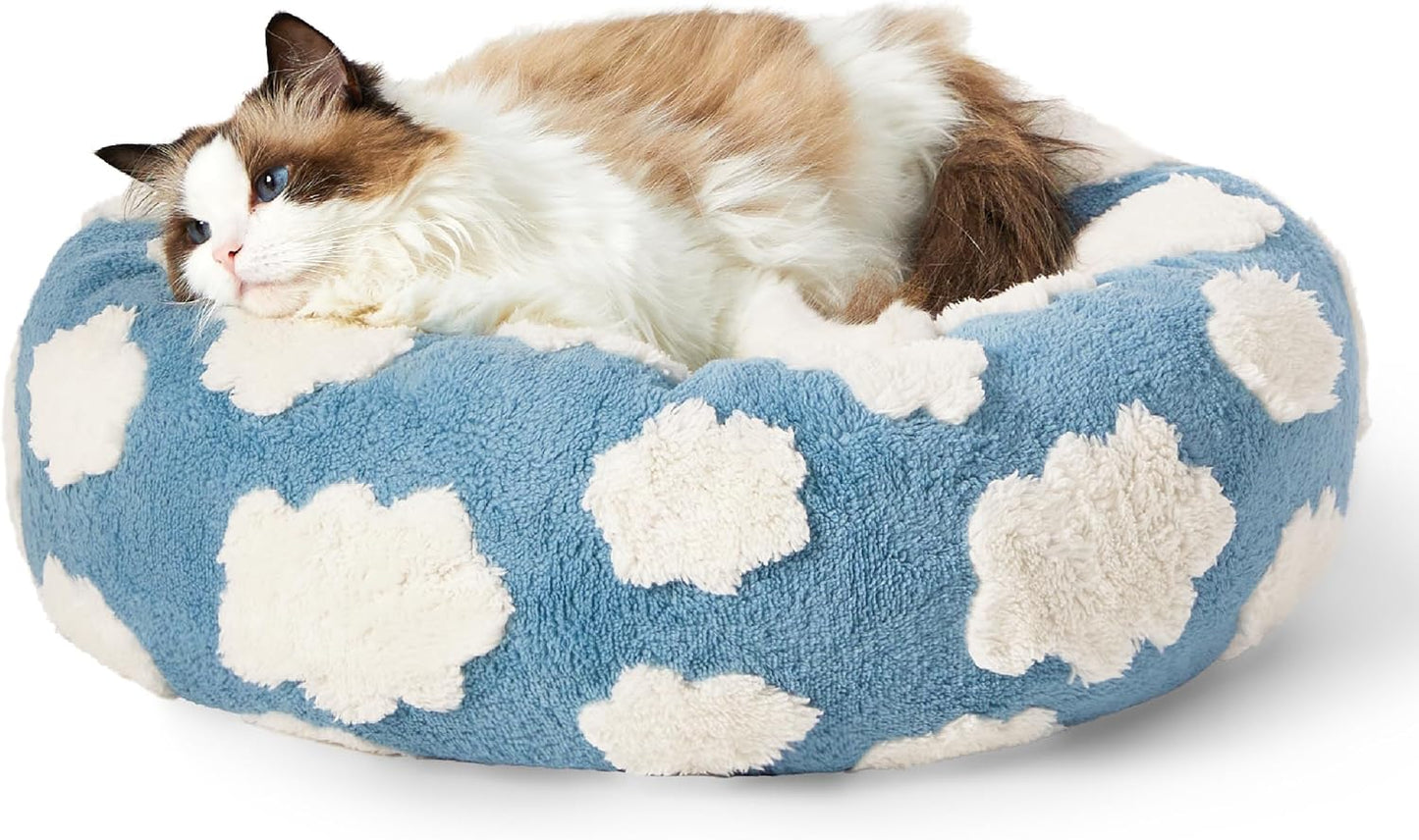 Lesure Donut Dog Bed Medium Size Dog - round Cat Beds for Indoor Calming Pet with Washable Cover, Cute Modern Puppy Beds with Jacquard Shaggy Plush & anti Slip Bottom, 30 Inch, Blue