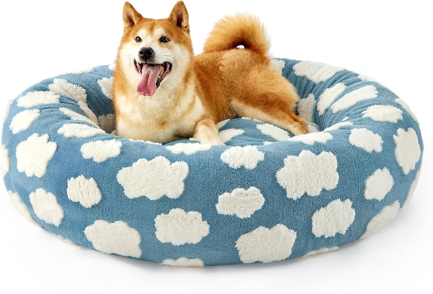 Lesure Donut Dog Bed Medium Size Dog - round Cat Beds for Indoor Calming Pet with Washable Cover, Cute Modern Puppy Beds with Jacquard Shaggy Plush & anti Slip Bottom, 30 Inch, Blue