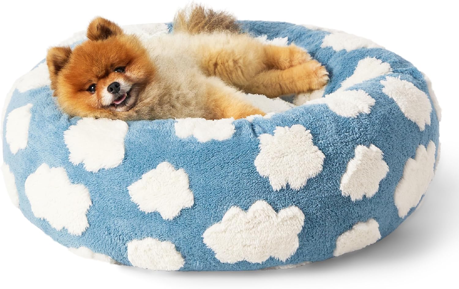 Lesure Donut Dog Bed Medium Size Dog - round Cat Beds for Indoor Calming Pet with Washable Cover, Cute Modern Puppy Beds with Jacquard Shaggy Plush & anti Slip Bottom, 30 Inch, Blue