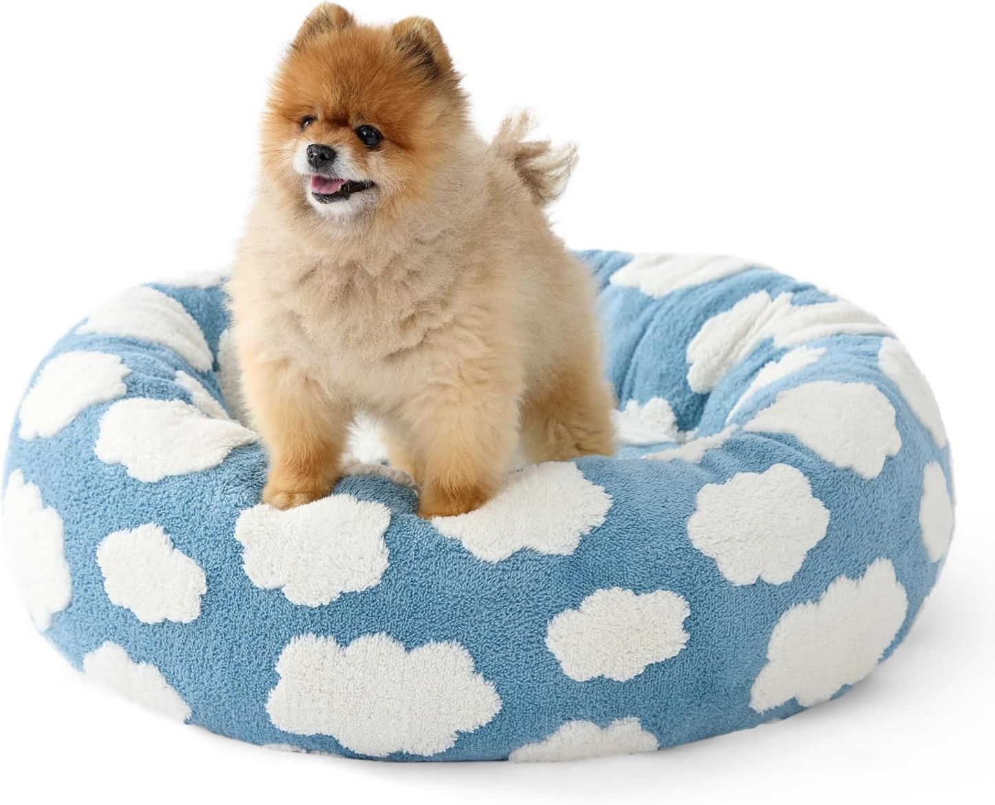 Lesure Donut Dog Bed Medium Size Dog - round Cat Beds for Indoor Calming Pet with Washable Cover, Cute Modern Puppy Beds with Jacquard Shaggy Plush & anti Slip Bottom, 30 Inch, Blue