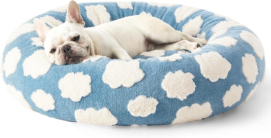 Lesure Donut Dog Bed Medium Size Dog - round Cat Beds for Indoor Calming Pet with Washable Cover, Cute Modern Puppy Beds with Jacquard Shaggy Plush & anti Slip Bottom, 30 Inch, Blue