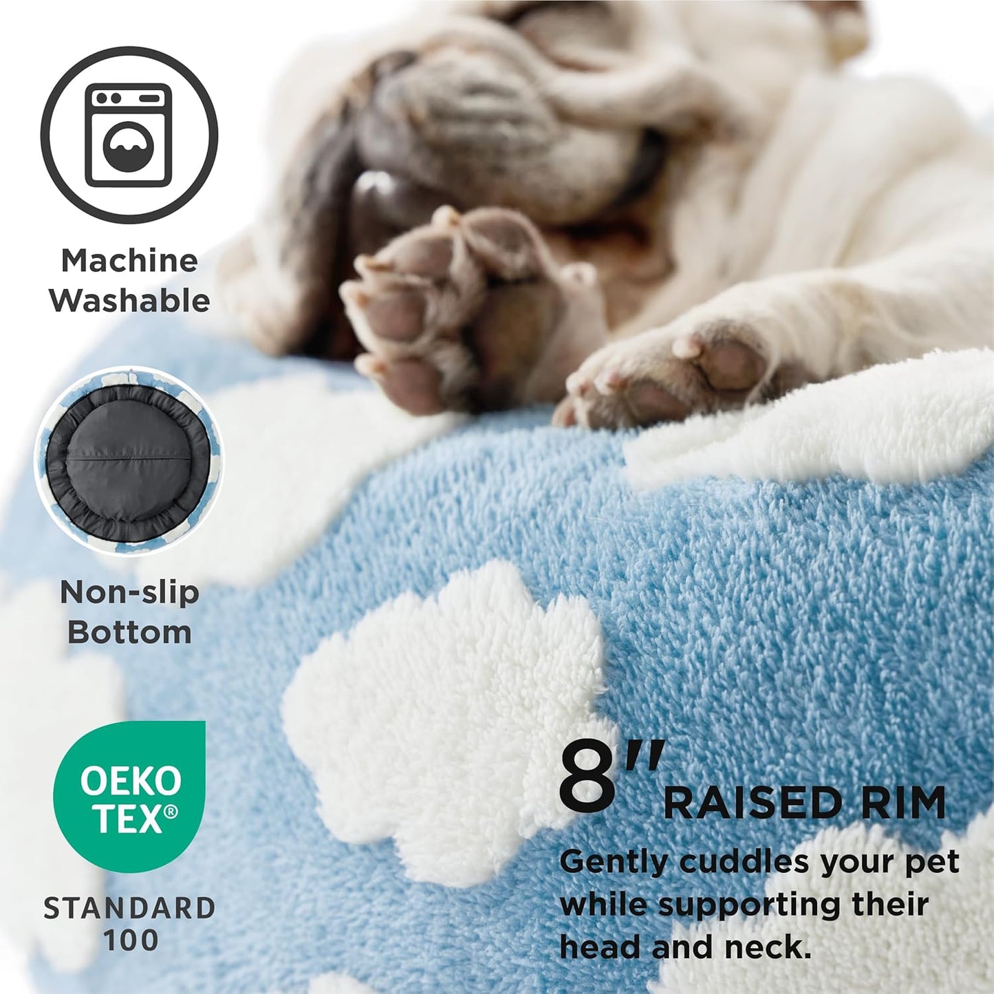 Lesure Donut Dog Bed Medium Size Dog - round Cat Beds for Indoor Calming Pet with Washable Cover, Cute Modern Puppy Beds with Jacquard Shaggy Plush & anti Slip Bottom, 30 Inch, Blue