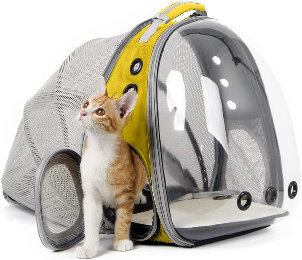 Back Expandable Cat Backpack Carrier, Fit up to 12 Lbs, Space Capsule Bubble Window Pet Carrier Backpack for Cat and Small Puppy