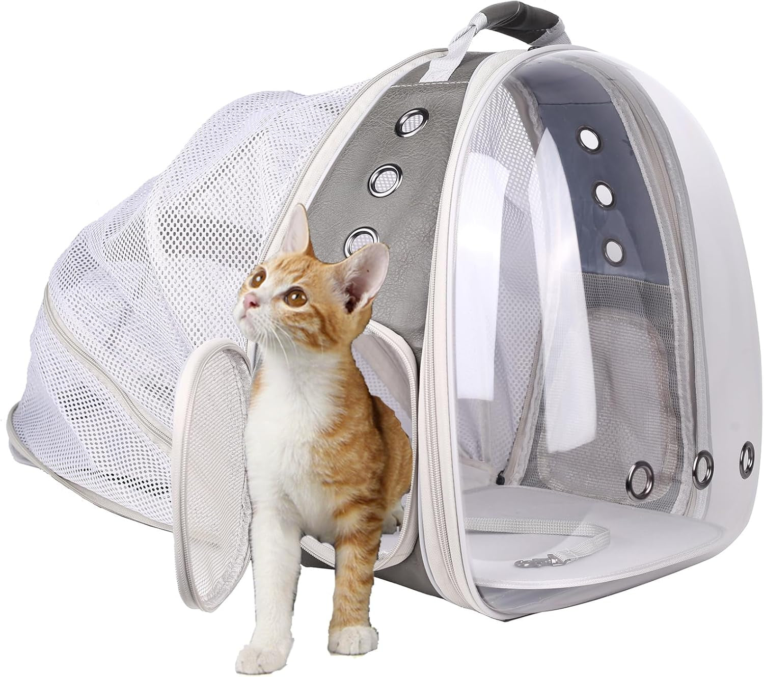 Back Expandable Cat Backpack Carrier, Fit up to 12 Lbs, Space Capsule Bubble Window Pet Carrier Backpack for Cat and Small Puppy
