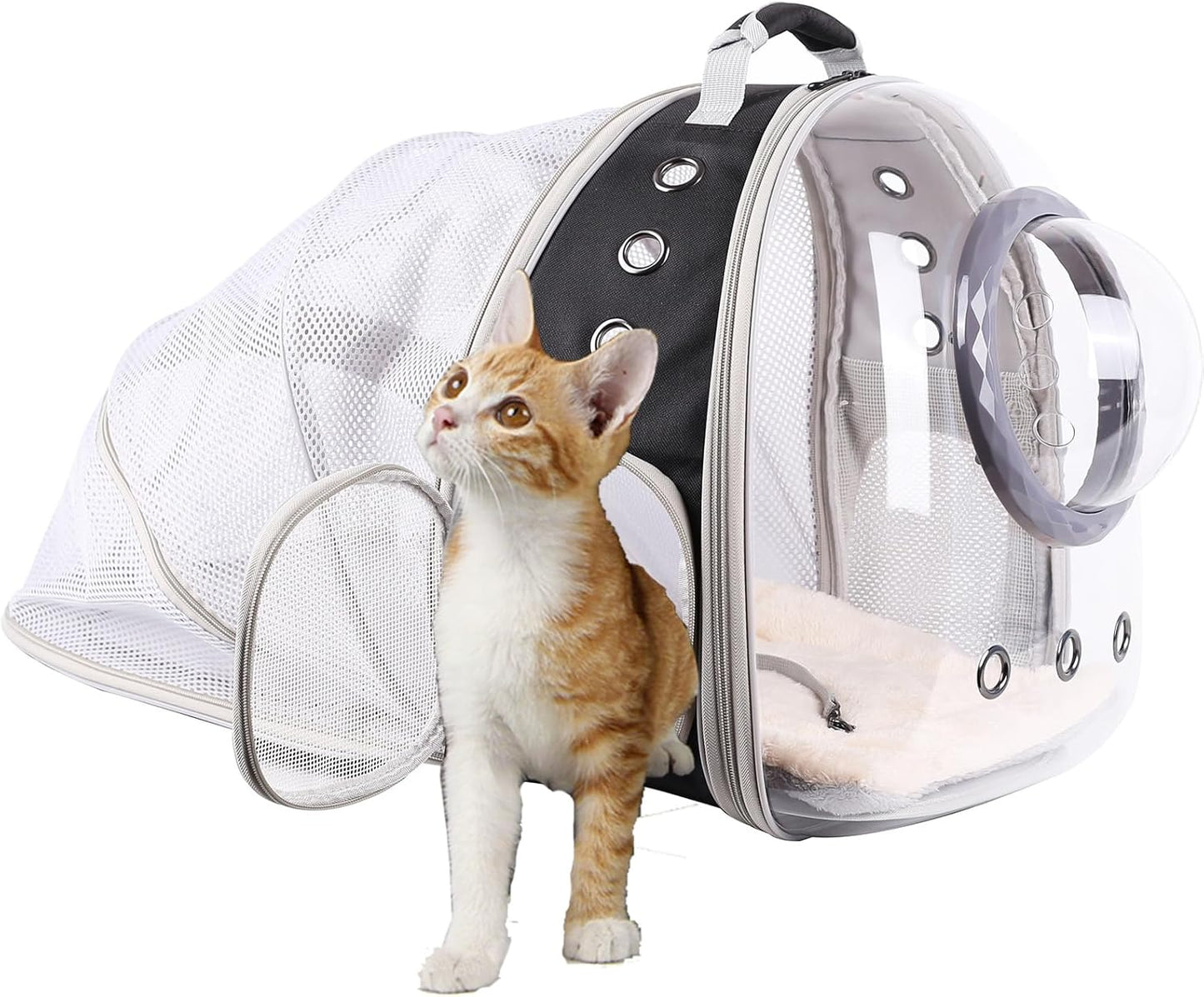 Back Expandable Cat Backpack Carrier, Fit up to 12 Lbs, Space Capsule Bubble Window Pet Carrier Backpack for Cat and Small Puppy