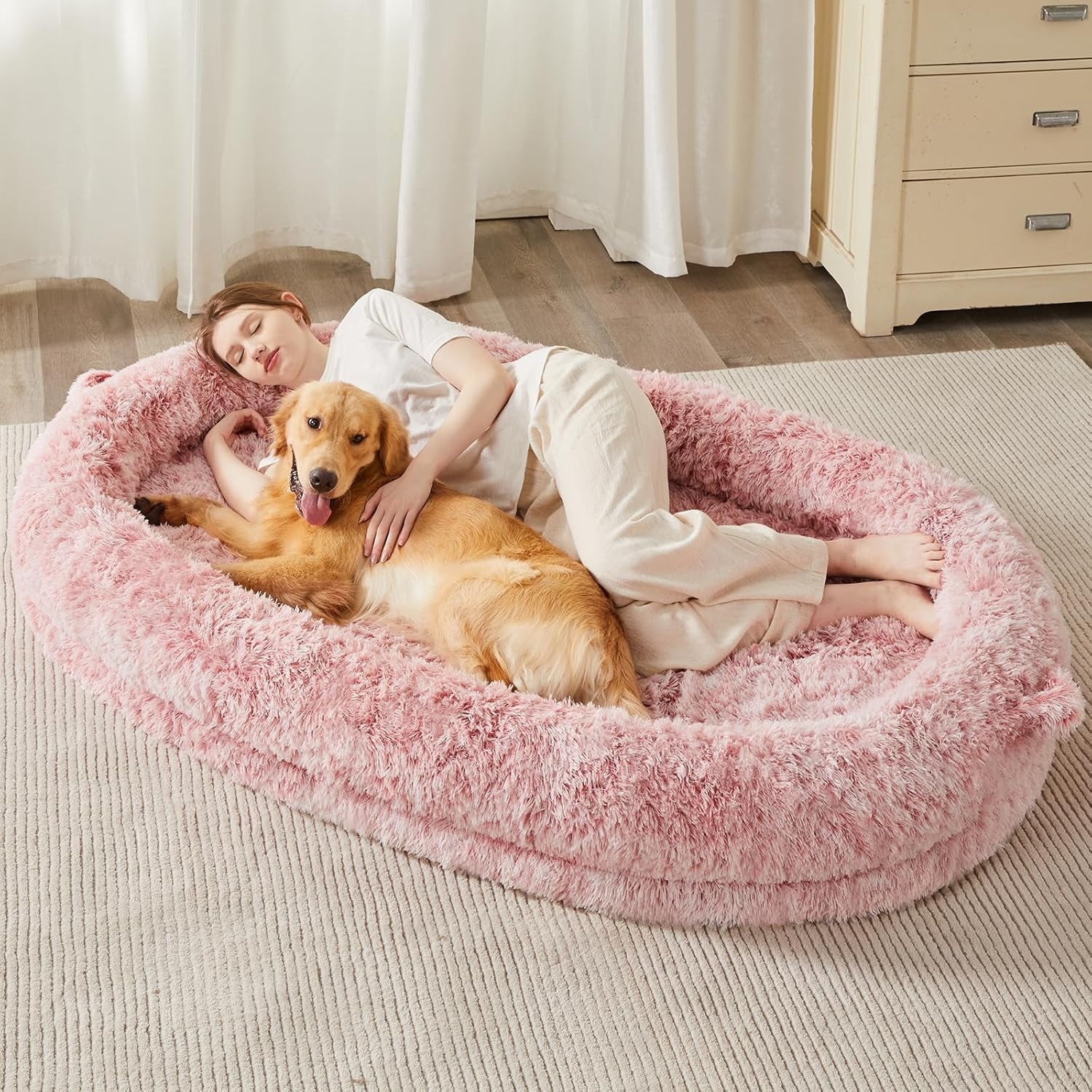 Calming Dog Bed Cat Bed Donut, Faux Fur Pet Bed Self-Warming Donut Cuddler, Comfortable round Plush Dog Beds (24 X 24 Inch, Light Grey)