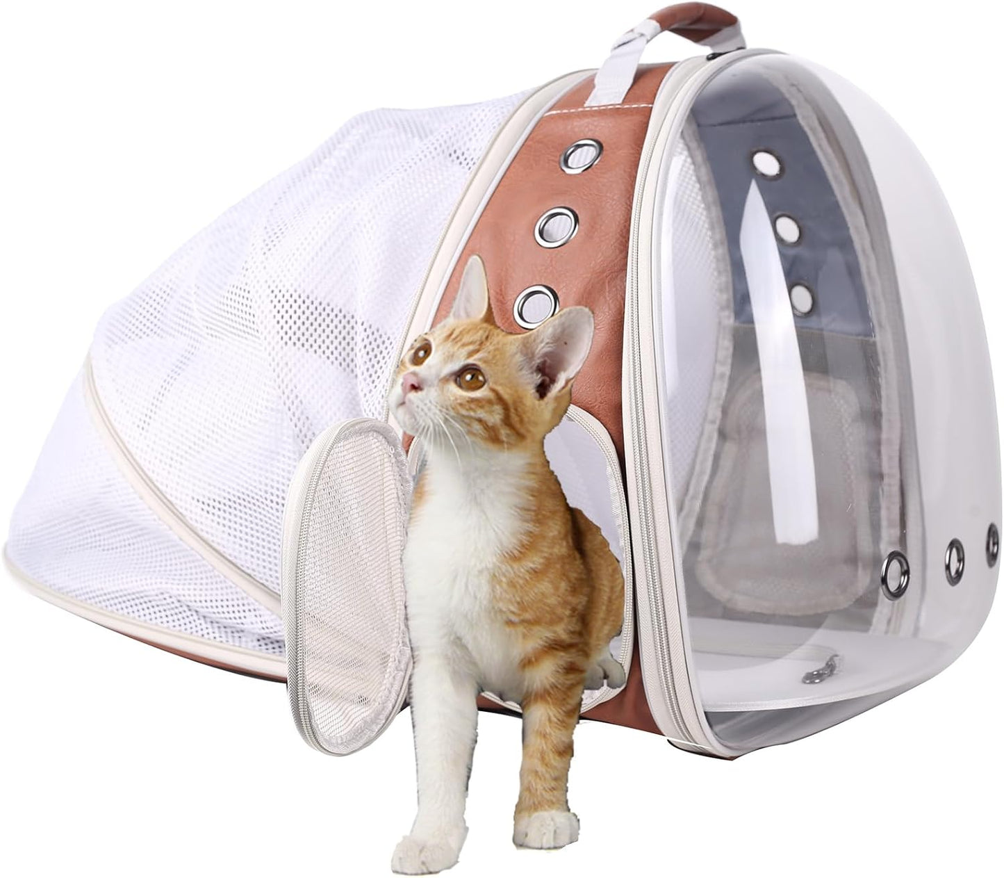 Back Expandable Cat Backpack Carrier, Fit up to 12 Lbs, Space Capsule Bubble Window Pet Carrier Backpack for Cat and Small Puppy
