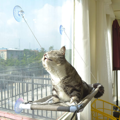 Cat Window Hammock – Mess-Free Waterproof Cats Window Perch for Large Cats, Strong Suction Cup Hammock with Flannel Cover, Indoor Cat Seat, Beige
