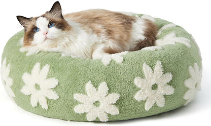 Lesure Donut Dog Bed Medium Size Dog - round Cat Beds for Indoor Calming Pet with Washable Cover, Cute Modern Puppy Beds with Jacquard Shaggy Plush & anti Slip Bottom, 30 Inch, Blue