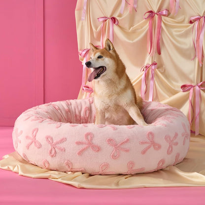Lesure Donut Dog Bed Medium Size Dog - round Cat Beds for Indoor Calming Pet with Washable Cover, Cute Modern Puppy Beds with Jacquard Shaggy Plush & anti Slip Bottom, 30 Inch, Blue