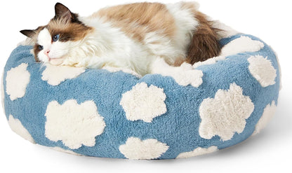 Lesure Donut Dog Bed Medium Size Dog - round Cat Beds for Indoor Calming Pet with Washable Cover, Cute Modern Puppy Beds with Jacquard Shaggy Plush & anti Slip Bottom, 30 Inch, Blue