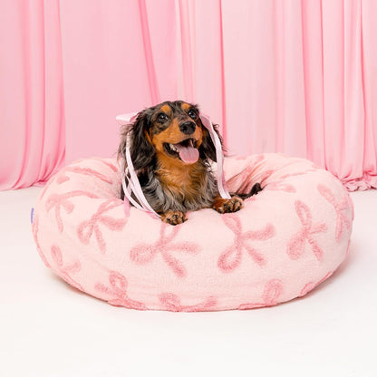 Lesure Donut Dog Bed Medium Size Dog - round Cat Beds for Indoor Calming Pet with Washable Cover, Cute Modern Puppy Beds with Jacquard Shaggy Plush & anti Slip Bottom, 30 Inch, Blue